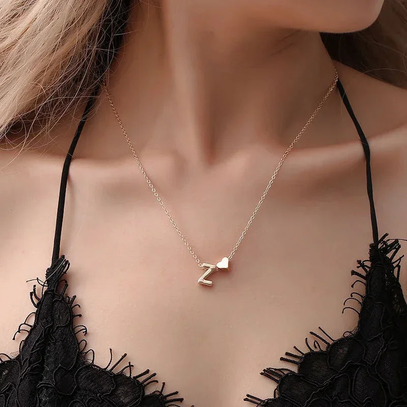 Mini Heart Letter Necklace — Gold & Silver Initial Pendant