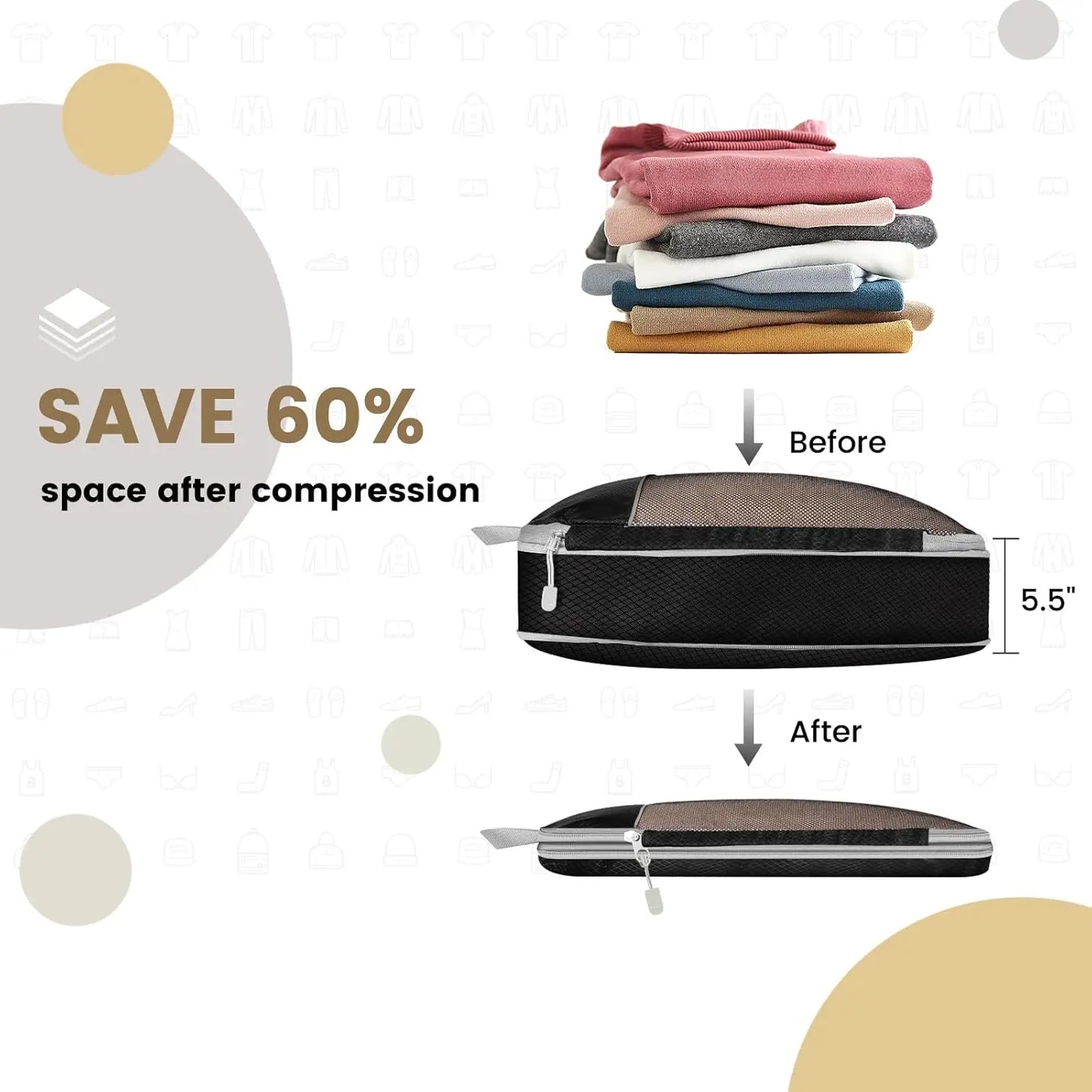 6-Piece Travel Packing Cubes Set — Lightweight Luggage Organizers with Shoe Bag