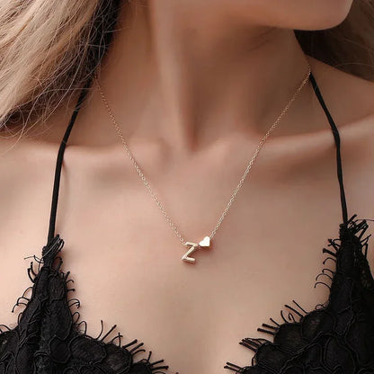 Mini Heart Letter Necklace — Gold & Silver Initial Pendant