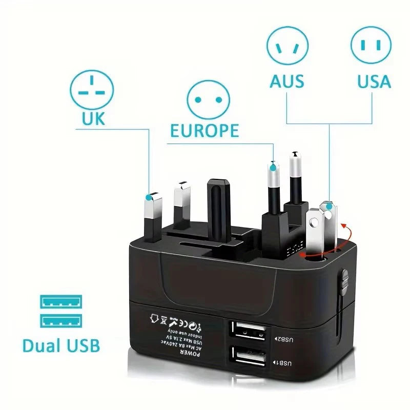 Adaptador de Corriente Universal con 2 Puertos USB — Viaja sin Preocupaciones