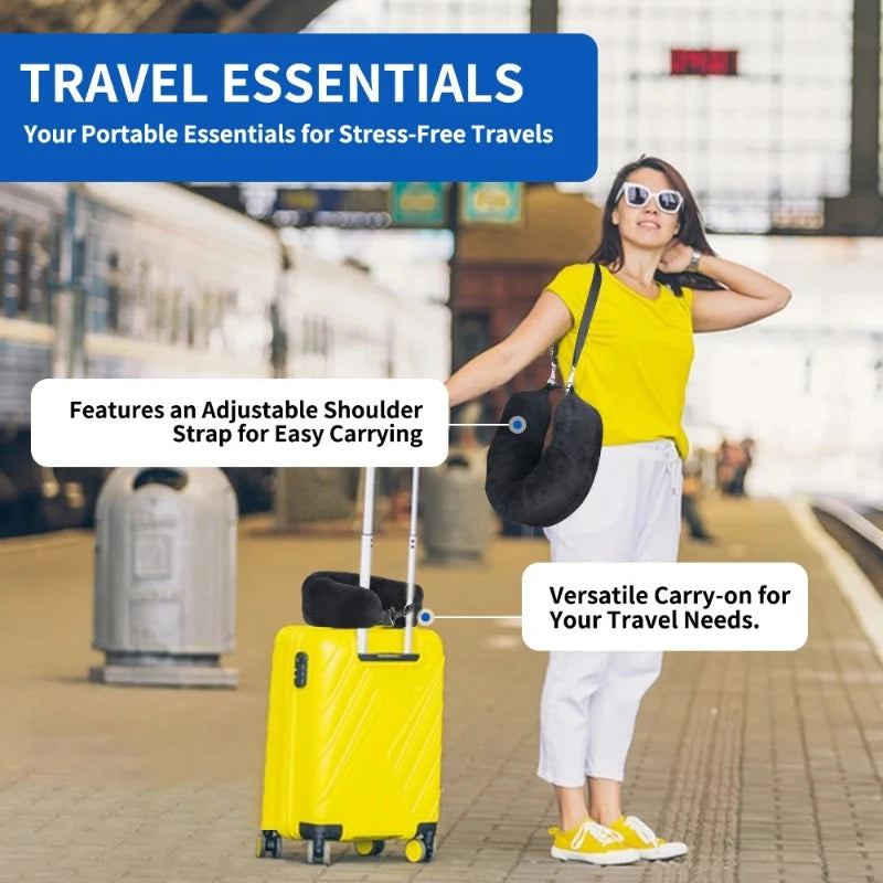 Travel Neck Pillow with Fillable Clothing U Shaped Pillowcase Velvet Cover Extra Storage Bag for Airplane Travel Space Saving