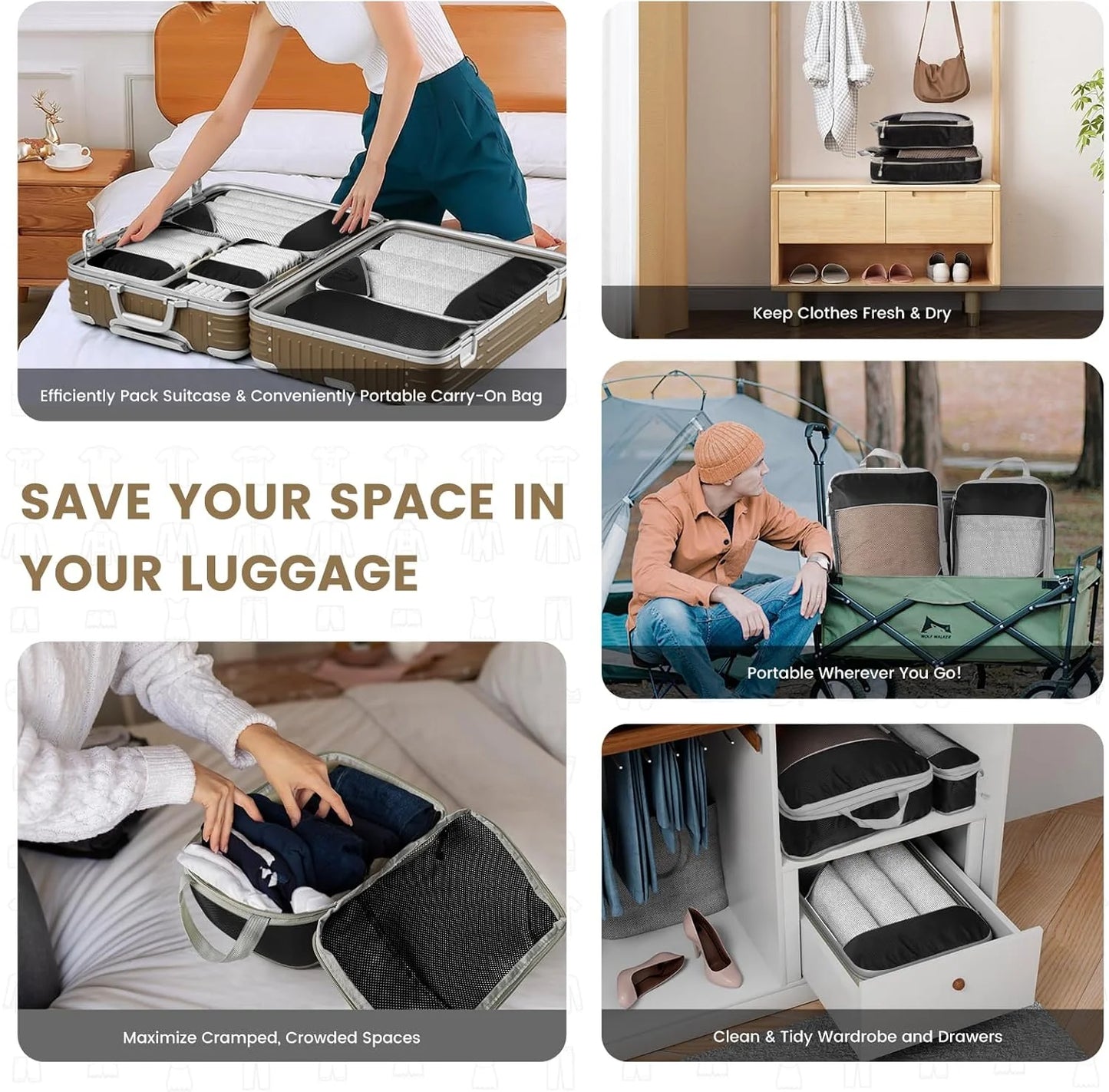 6-Piece Travel Packing Cubes Set — Lightweight Luggage Organizers with Shoe Bag