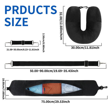 Travel Neck Pillow with Fillable Clothing U Shaped Pillowcase Velvet Cover Extra Storage Bag for Airplane Travel Space Saving
