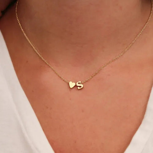 Mini Heart Letter Necklace — Gold & Silver Initial Pendant