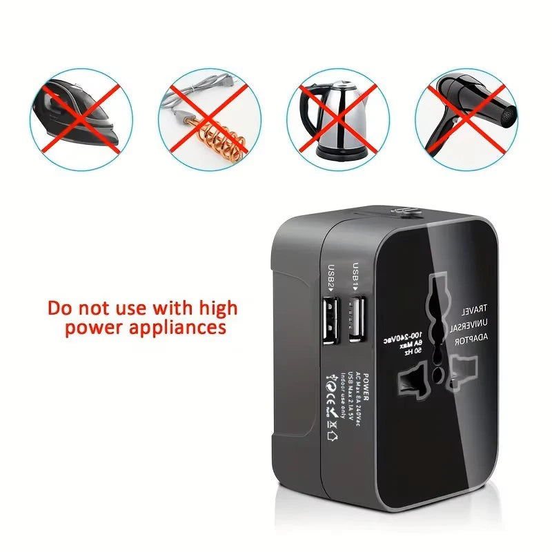 Adaptador de Corriente Universal con 2 Puertos USB — Viaja sin Preocupaciones
