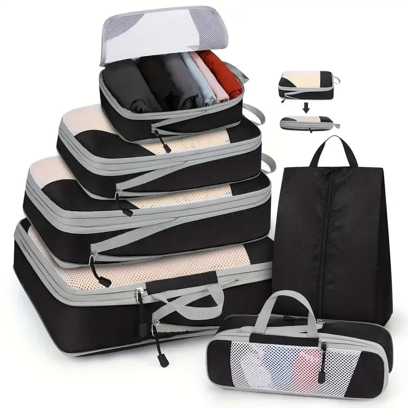 6-Piece Travel Packing Cubes Set — Lightweight Luggage Organizers with Shoe Bag