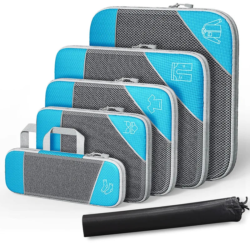6-Piece Travel Packing Cubes Set — Lightweight Luggage Organizers with Shoe Bag
