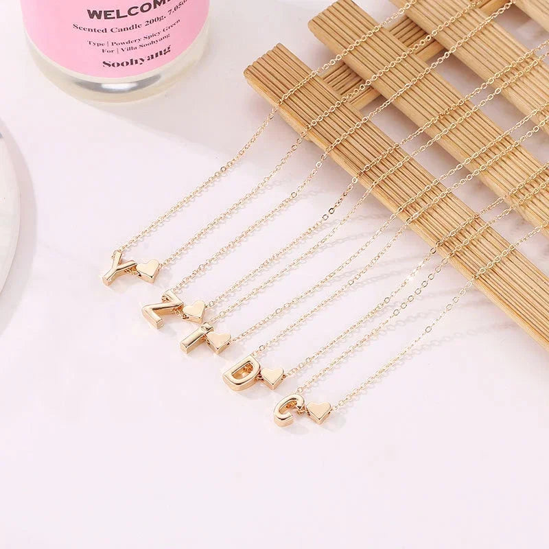 Mini Heart Letter Necklace — Gold & Silver Initial Pendant