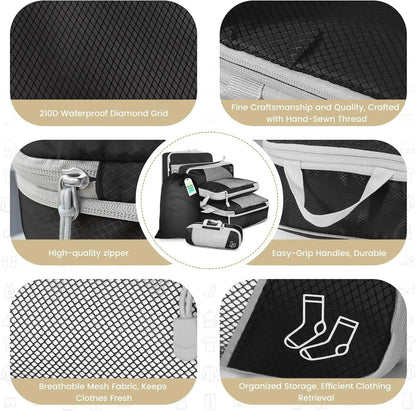 6-Piece Travel Packing Cubes Set — Lightweight Luggage Organizers with Shoe Bag