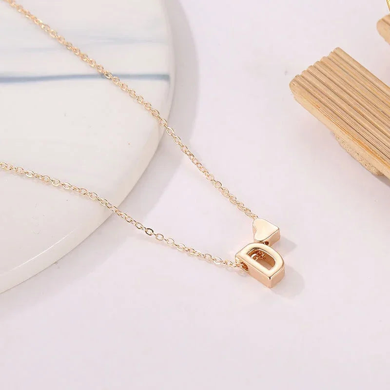 Mini Heart Letter Necklace — Gold & Silver Initial Pendant