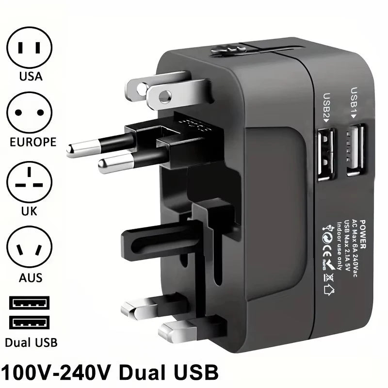 Adaptador de Corriente Universal con 2 Puertos USB — Viaja sin Preocupaciones