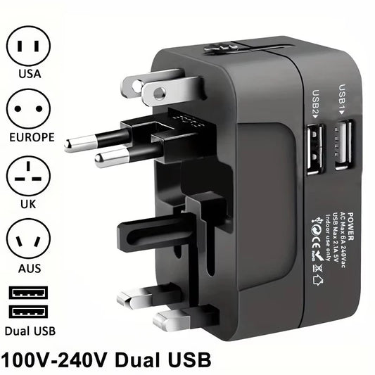 PackGo Adaptador Universal de Viaje con 2 Puertos USB - 100-240V